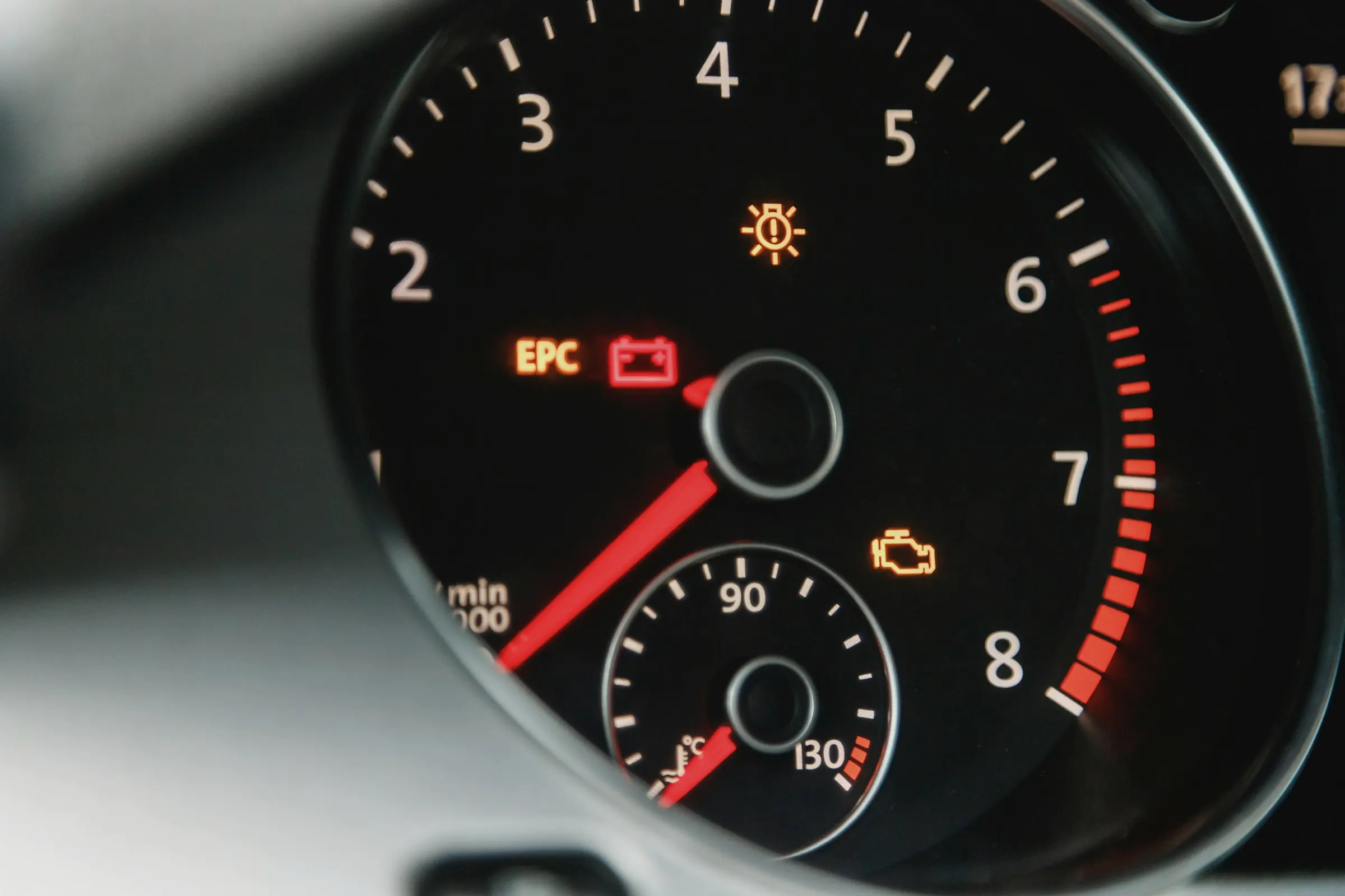 Drehzahlmesser eines VW mit leuchtender EPC- und Motorkontrollleuchte